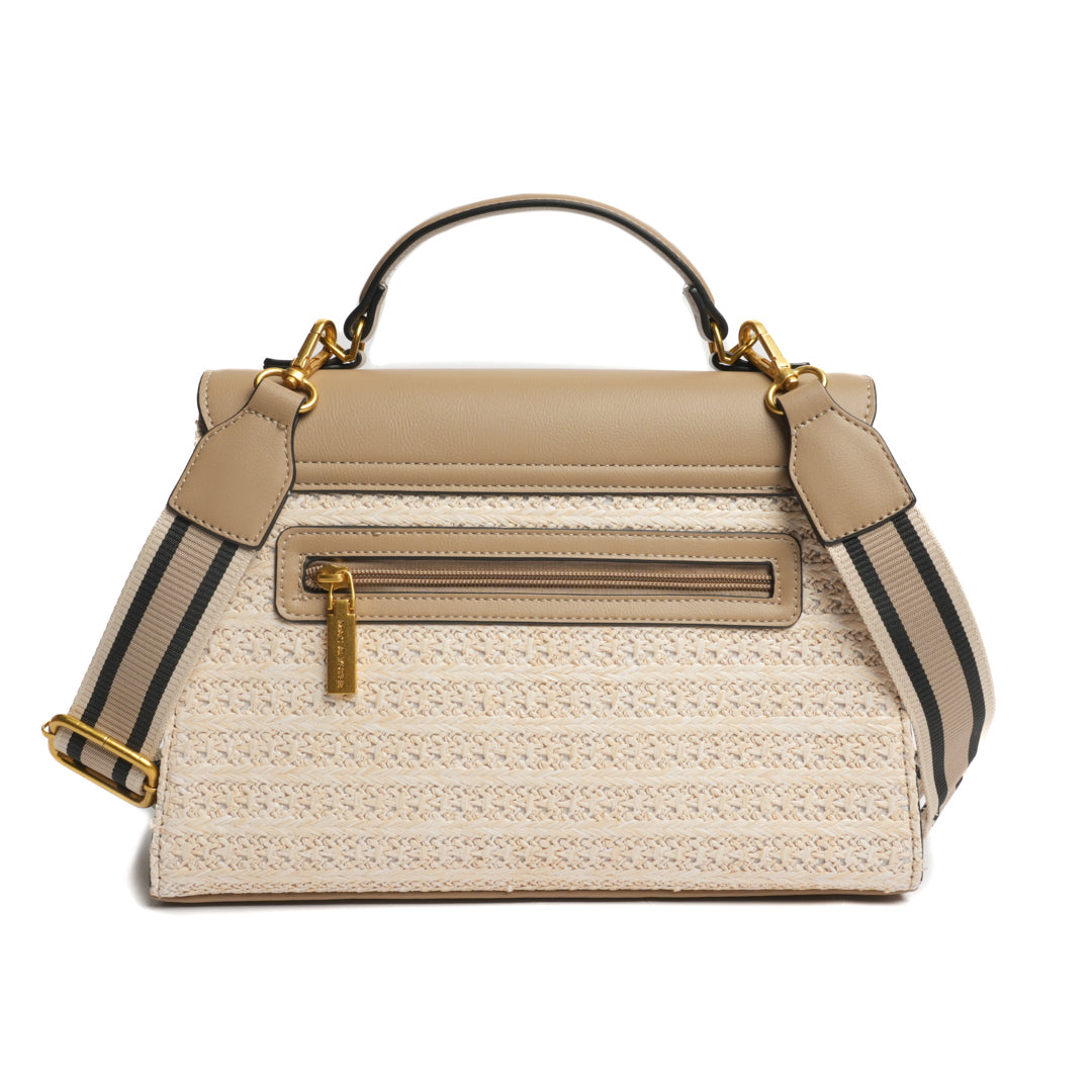 Sac porté main avec rabat DEAUVILLE en matière synthétique TAUPE de dos