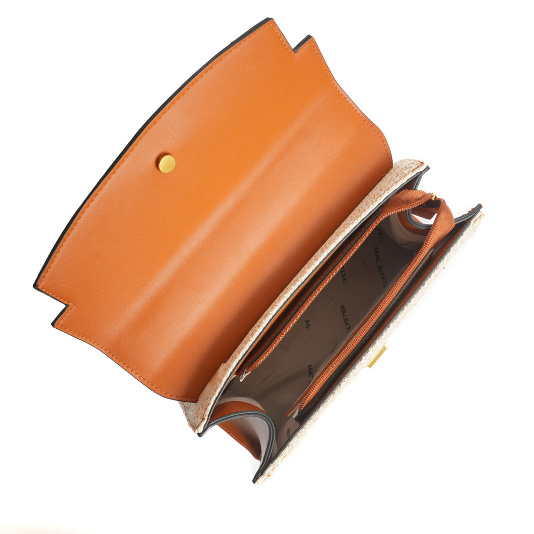Sac porté main avec rabat DEAUVILLE en matière synthétique COGNAC de haut