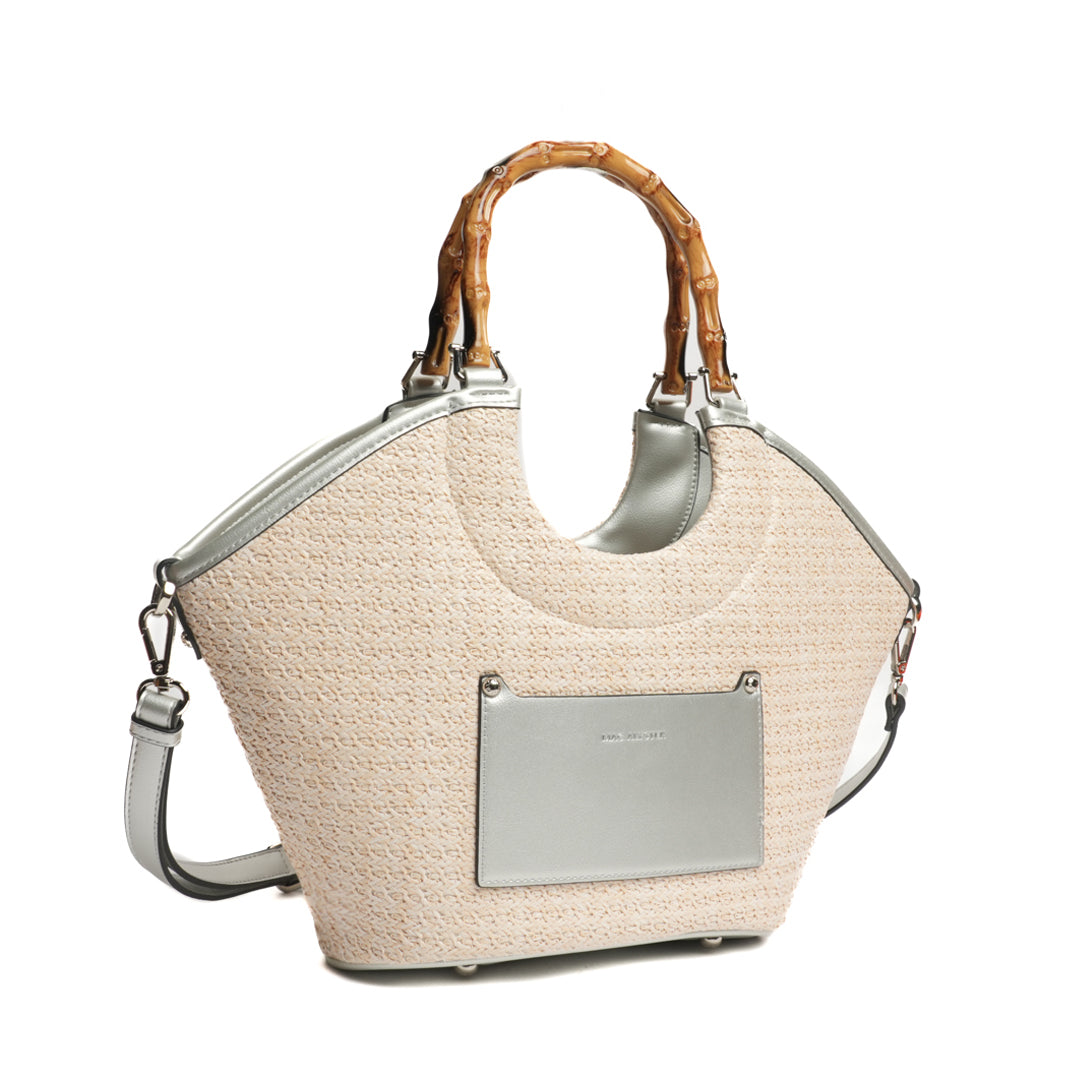 Sac cabas BAHAMAS en matière synthétique ARGENT de trois-quarts