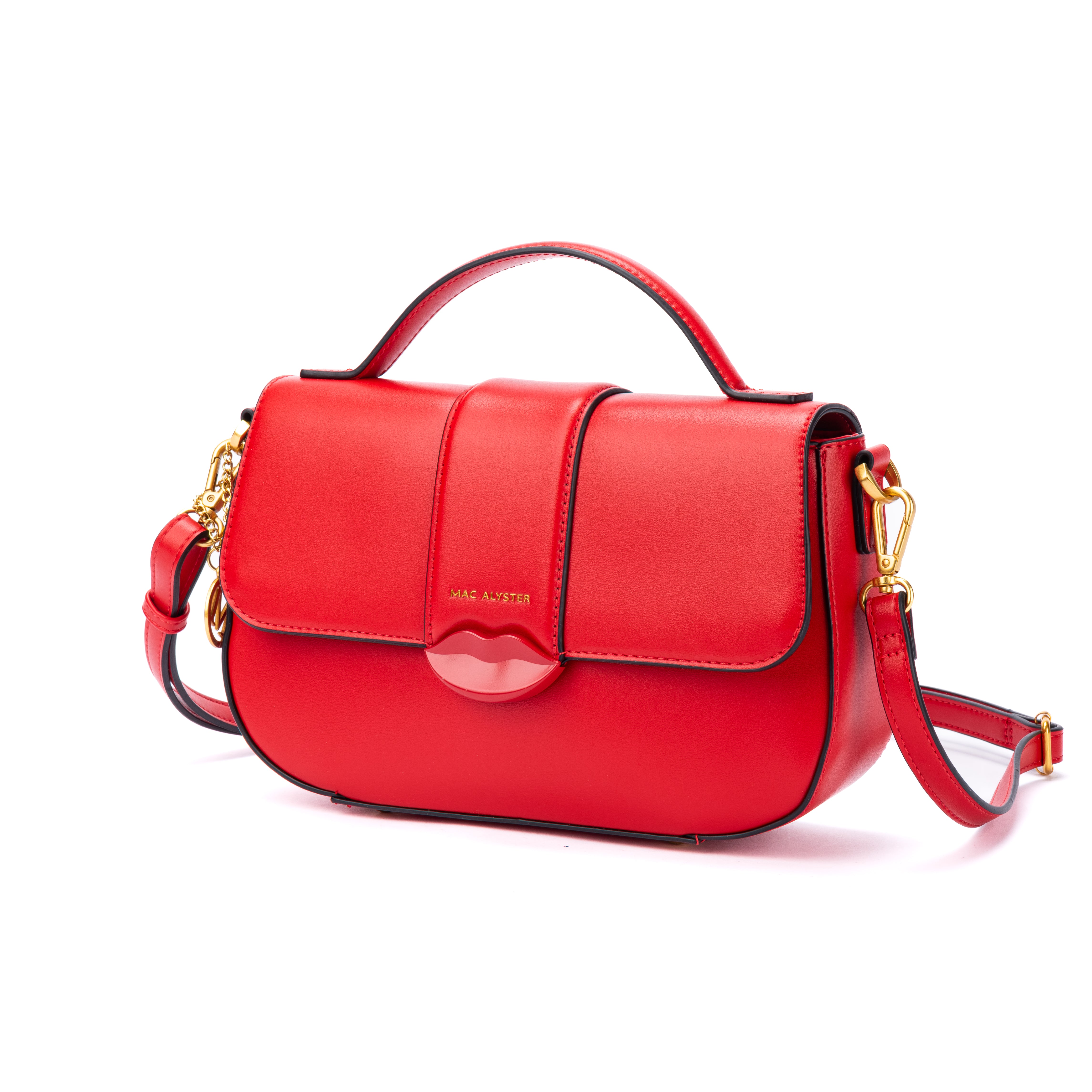 Sac à rabat KISS ME en matière synthétique ROUGE de trois-quart