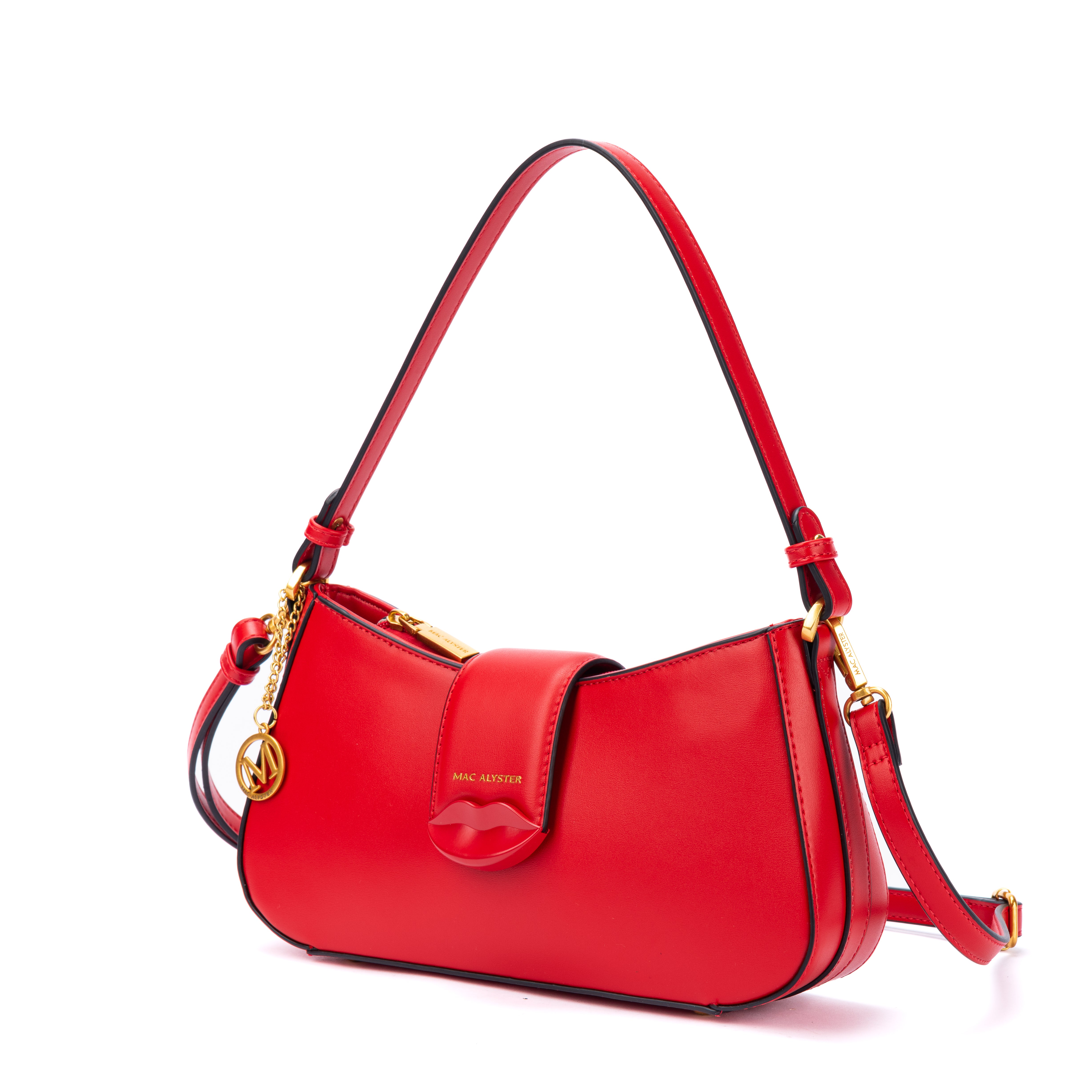 Sac baguette KISS ME en matière synthétique ROUGE de trois-quart