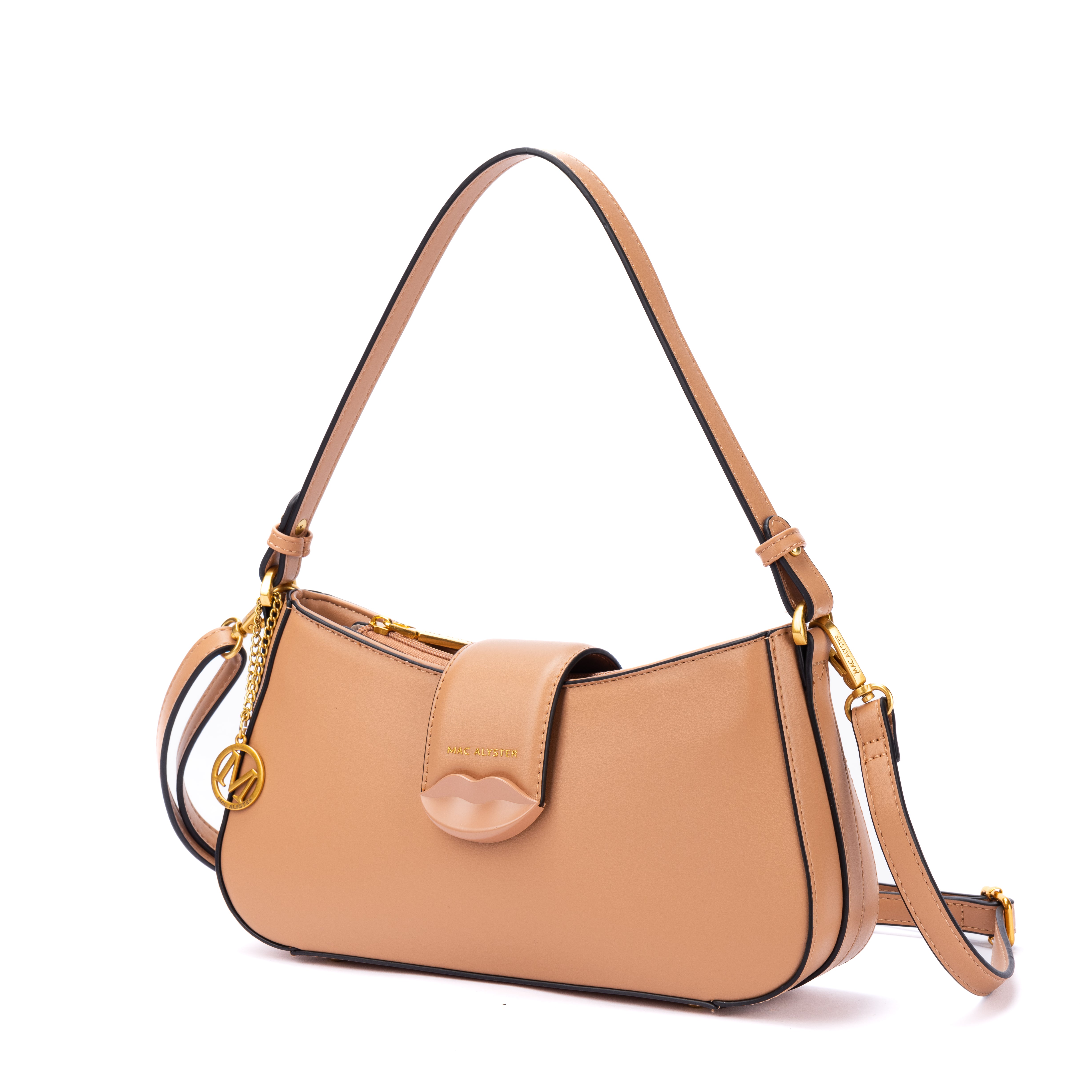 Sac baguette KISS ME en matière synthétique SABLE de trois-quart