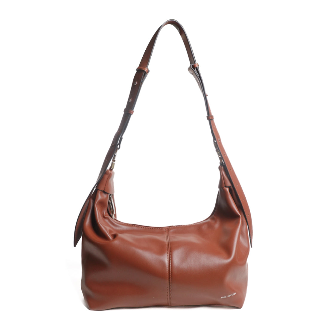Sac fourre-tout MOON en cuir synthétique COGNAC de face