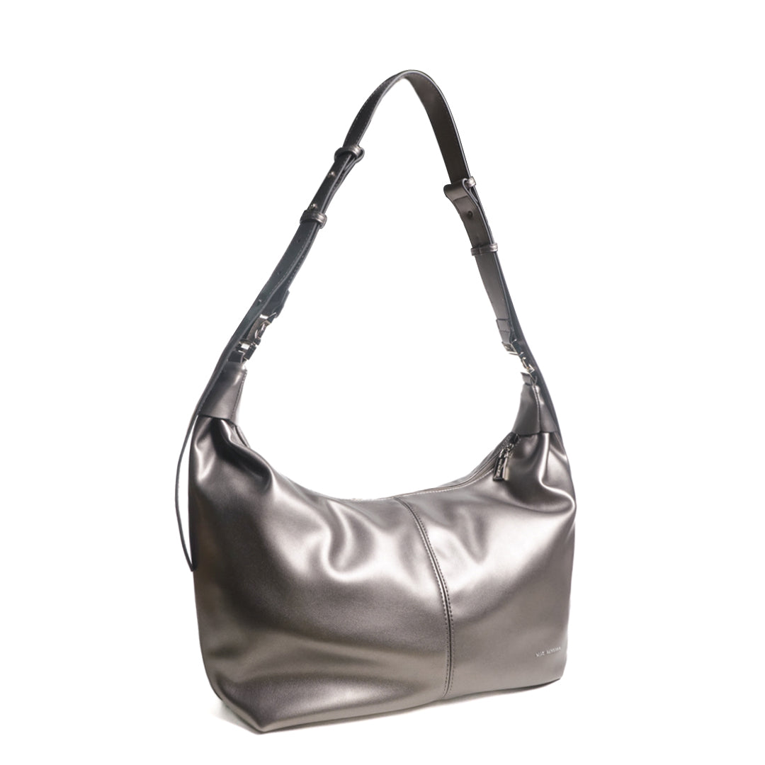 Sac fourre-tout MOON en cuir synthétique ARGENT de trois-quarts