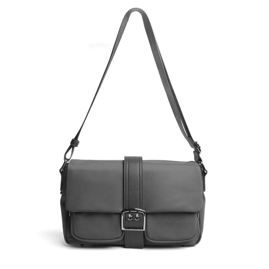 Sac à rabat STUDIO CITY en cuir synthétique GRIS de face