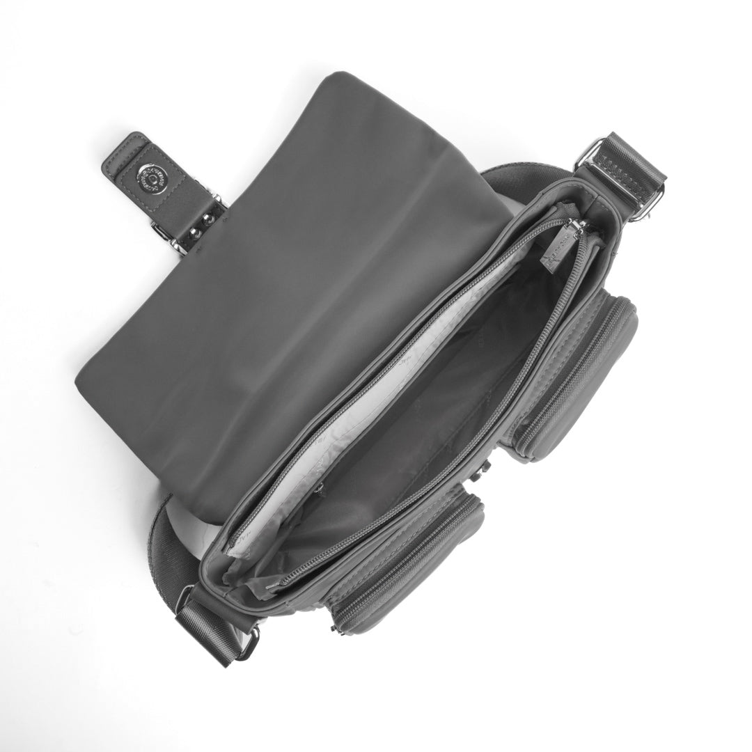 Sac à rabat STUDIO CITY en cuir synthétique GRIS de haut