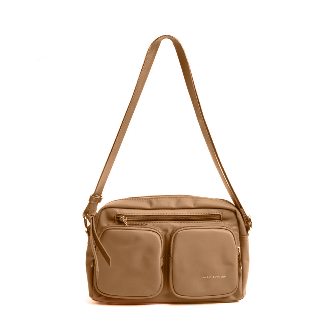 Camera bag STUDIO CITY en cuir synthétique CAMEL de face