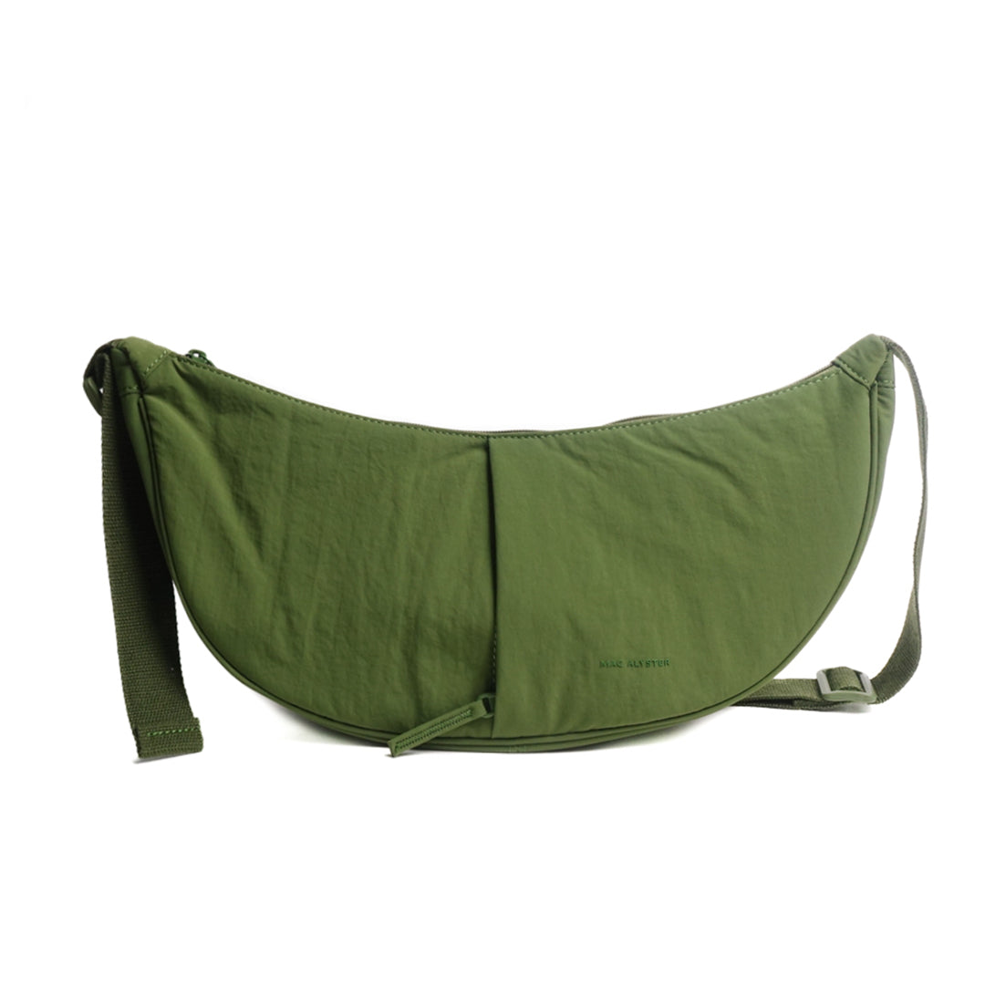 Petit sac demi-lune PLUME en cuir synthétique VERT de face