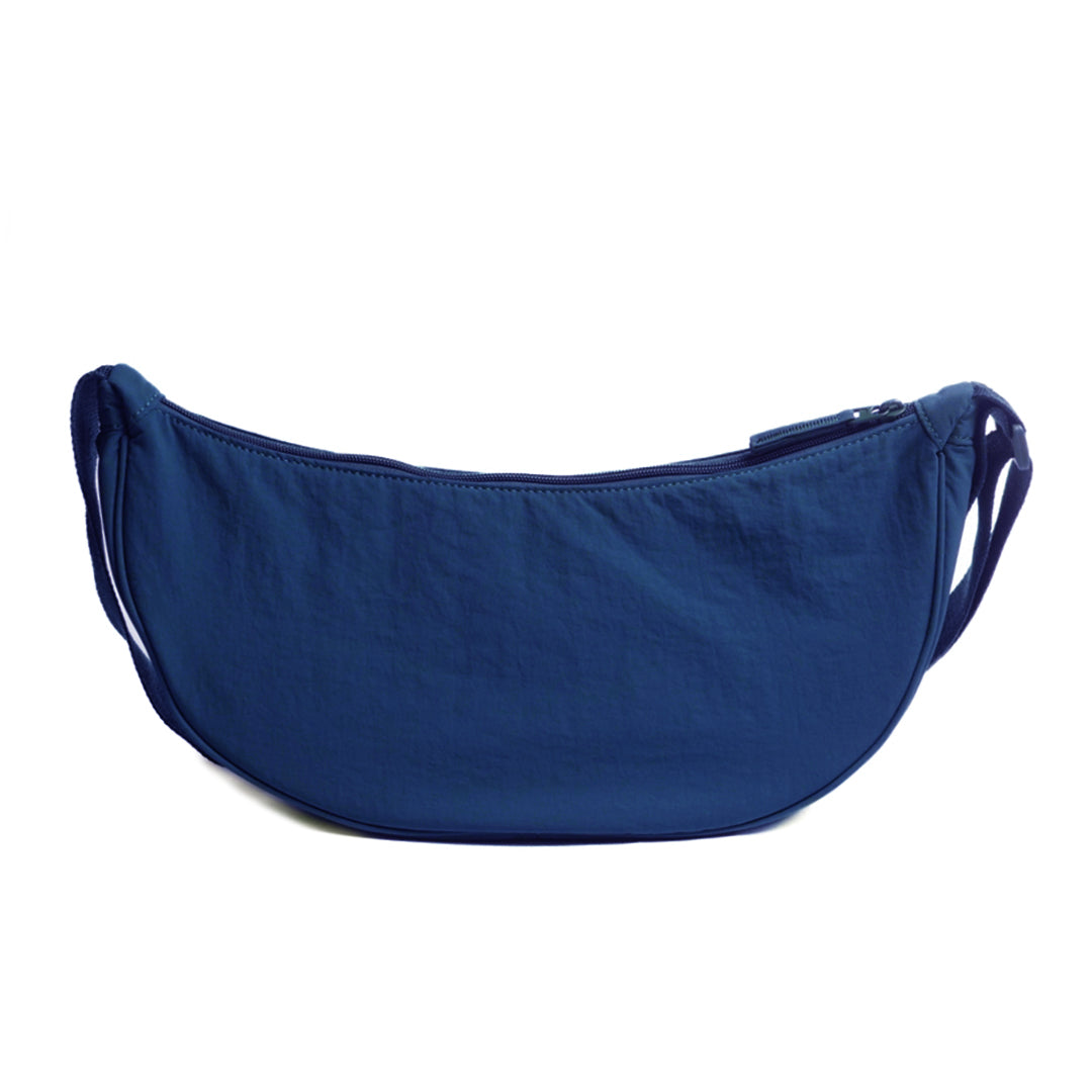 Petit sac demi-lune PLUME en cuir synthétique BLEU de dos