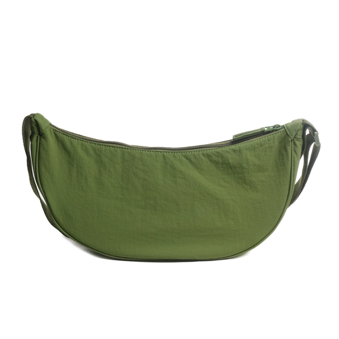 Petit sac demi-lune PLUME en cuir synthétique VERT de dos