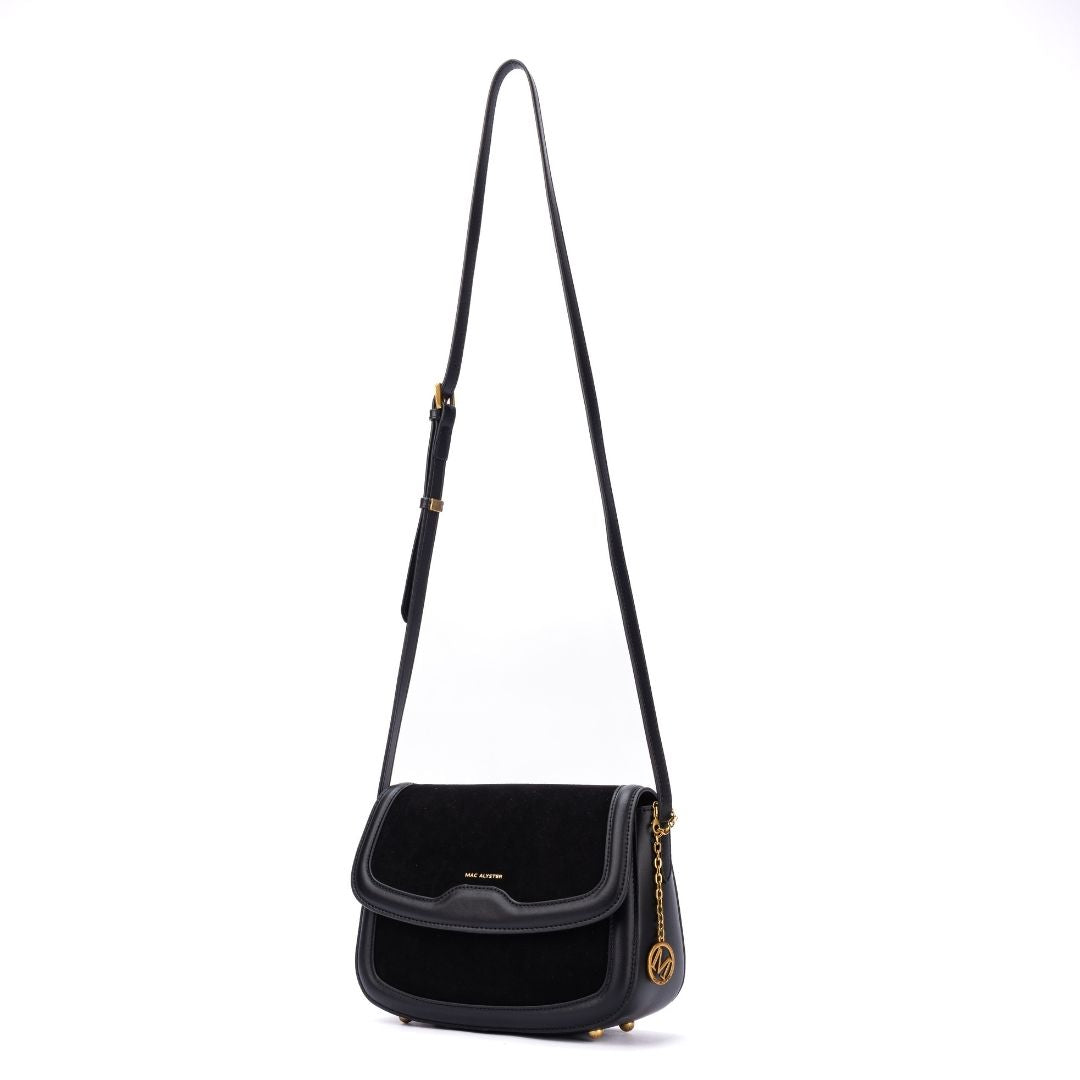 Sac à rabat - REBECCA noir de trois-quarts