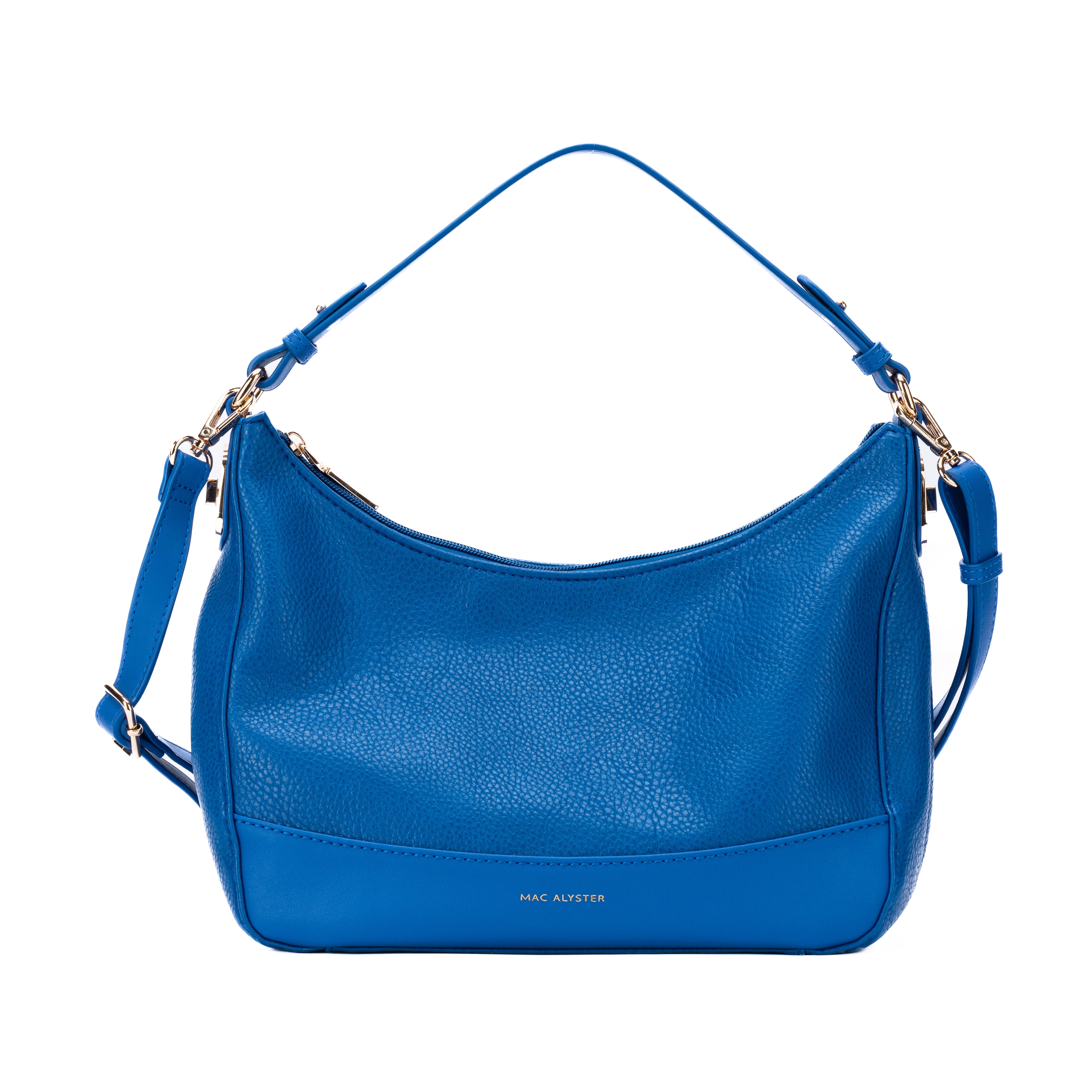 Sac besace demi-lune bleu électrique INSPIRATION par Mac Alyster avec deux bandoulières amovibles et marquage doré
