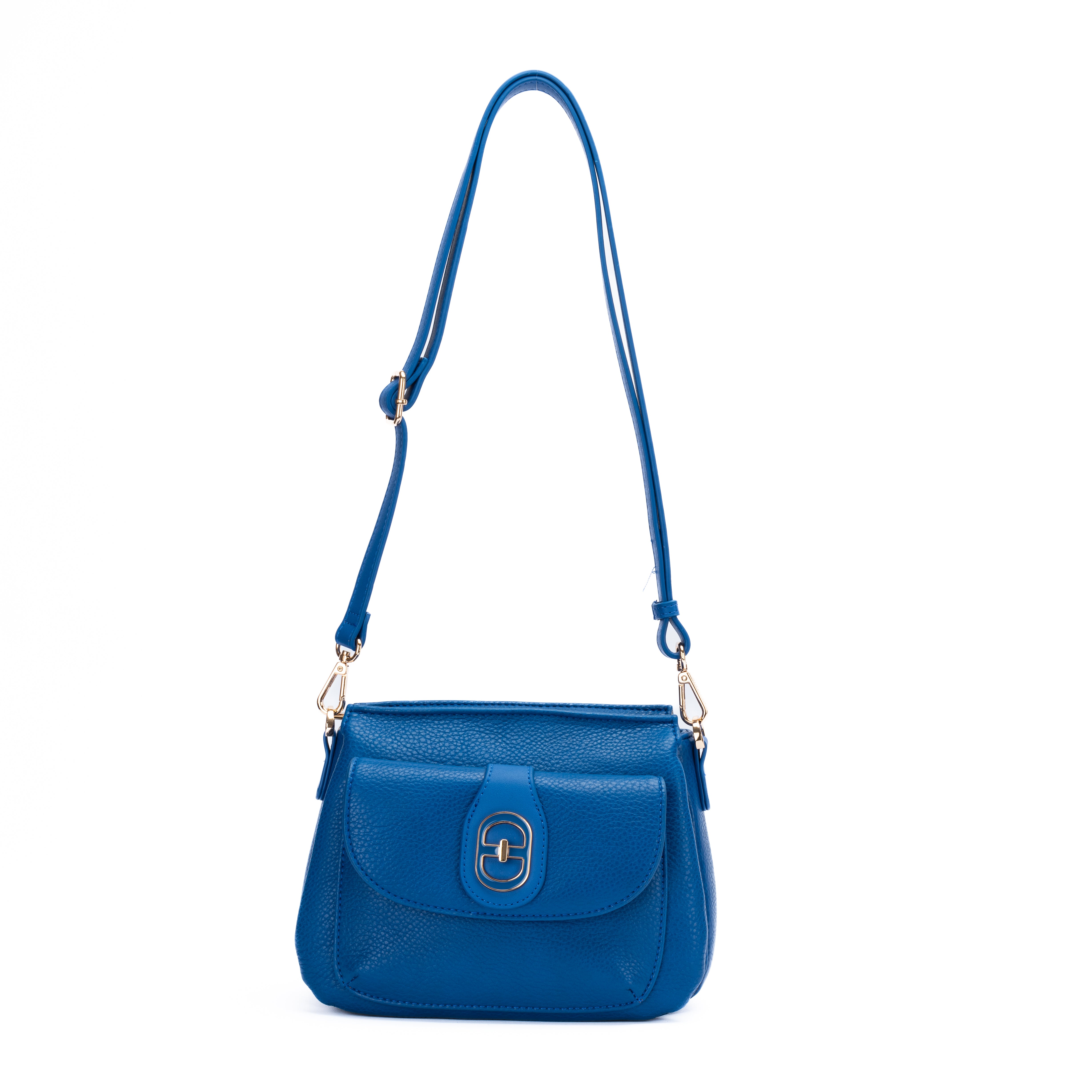 Sac trotteur couleur bleu INSPIRATION par Mac Alyster avec pochette avant à rabat et fermoir doré graphique