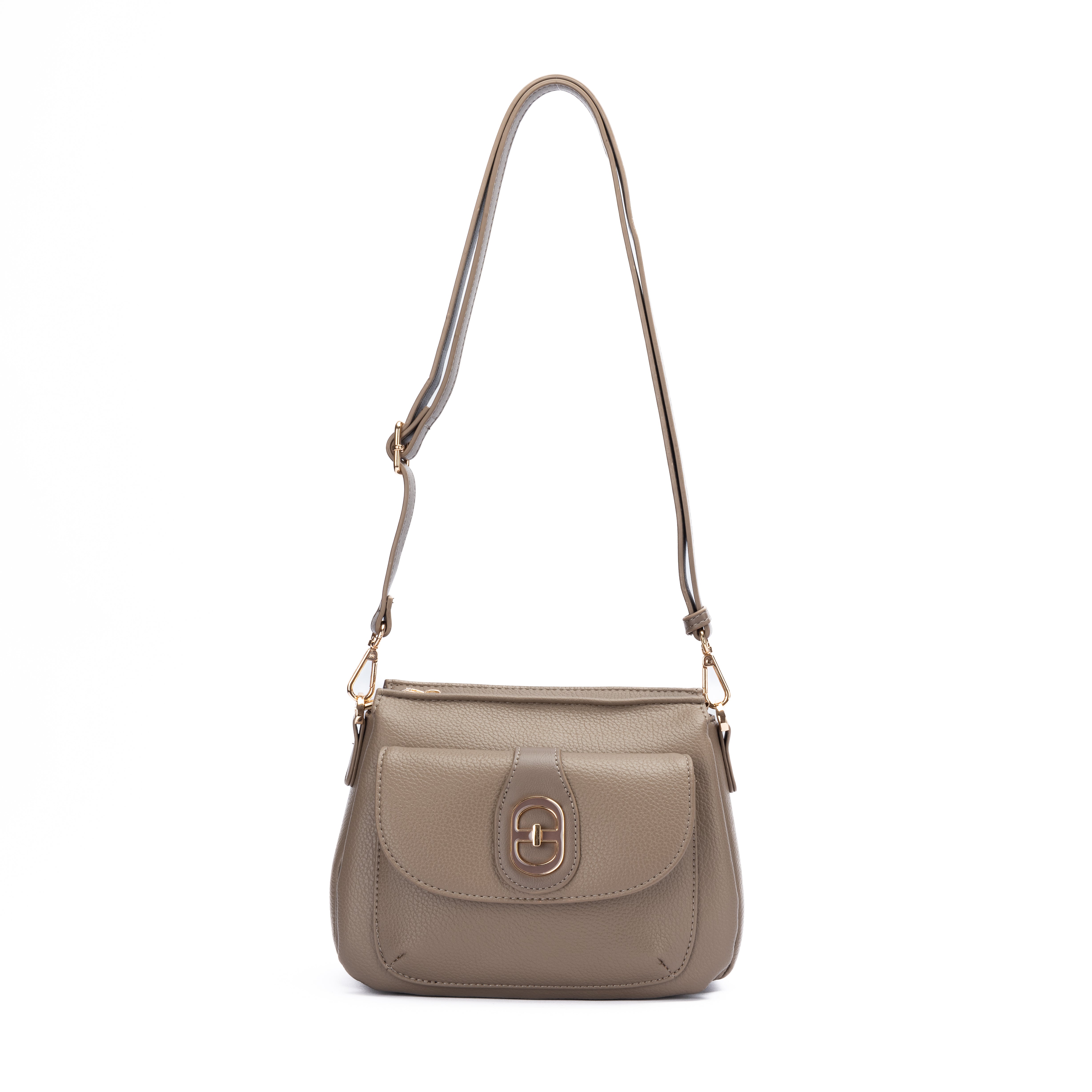 Sac trotteur couleur taupe INSPIRATION par Mac Alyster avec pochette avant à rabat et fermoir doré graphique