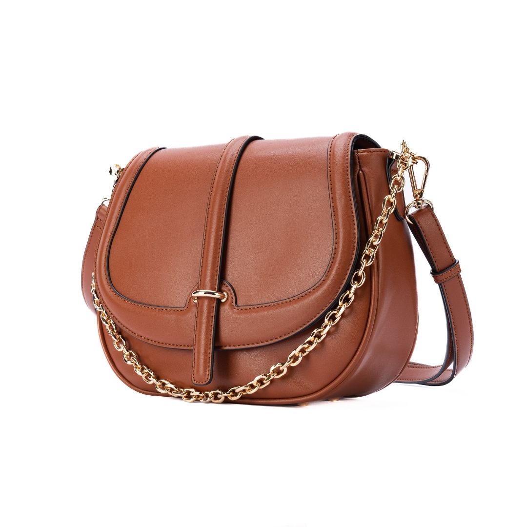 Sac à rabat - RESONANCE cognac de trois-quarts
