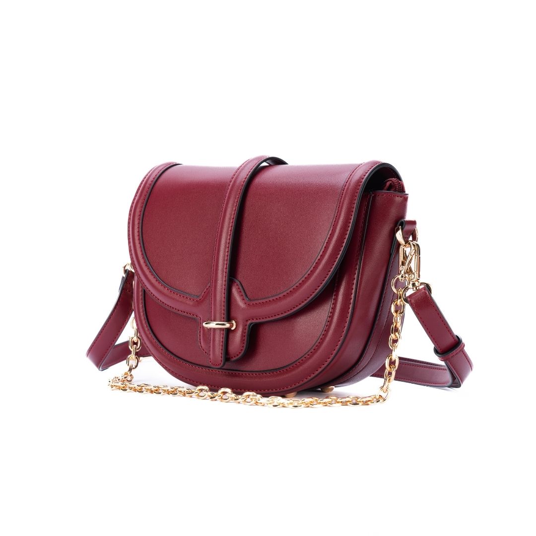 Petit sac à rabat - RESONANCE burgundy de trois-quarts