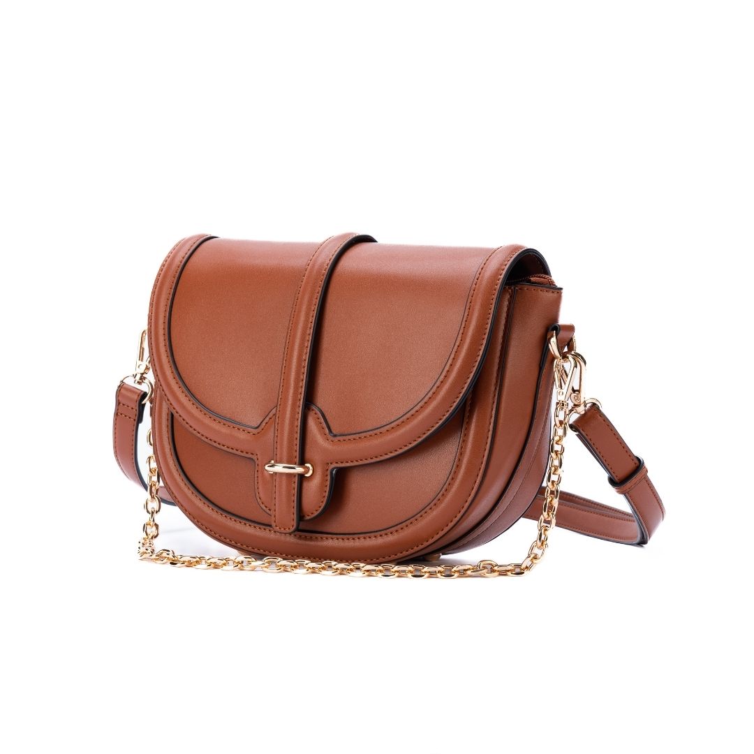 Petit sac à rabat - RESONANCE cognac de trois-quarts