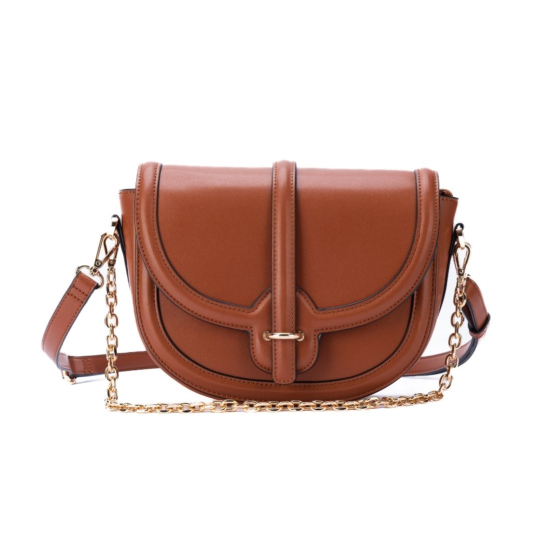 Petit sac à rabat - RESONANCE cognac de face