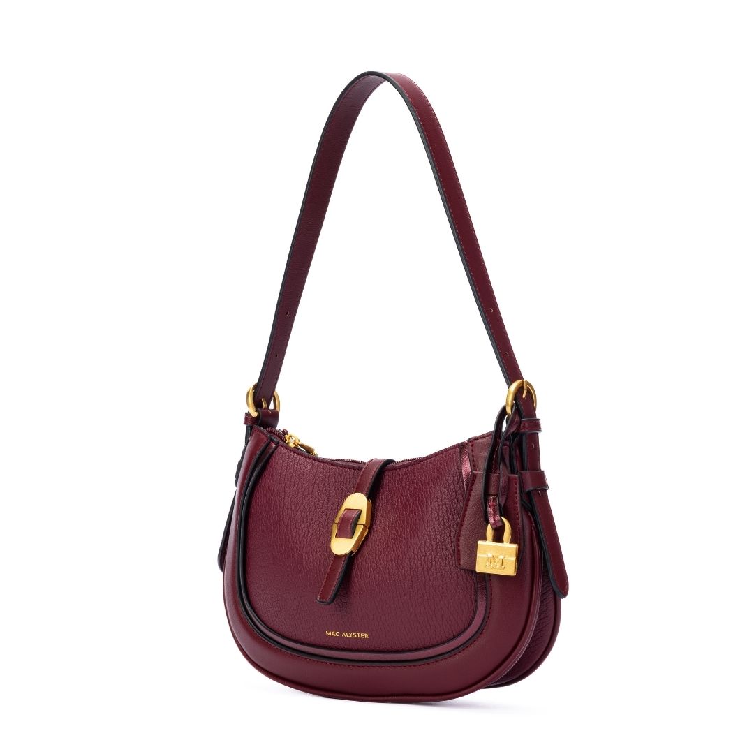 Sac baguette - BAGATELLE burgundy de trois-quarts