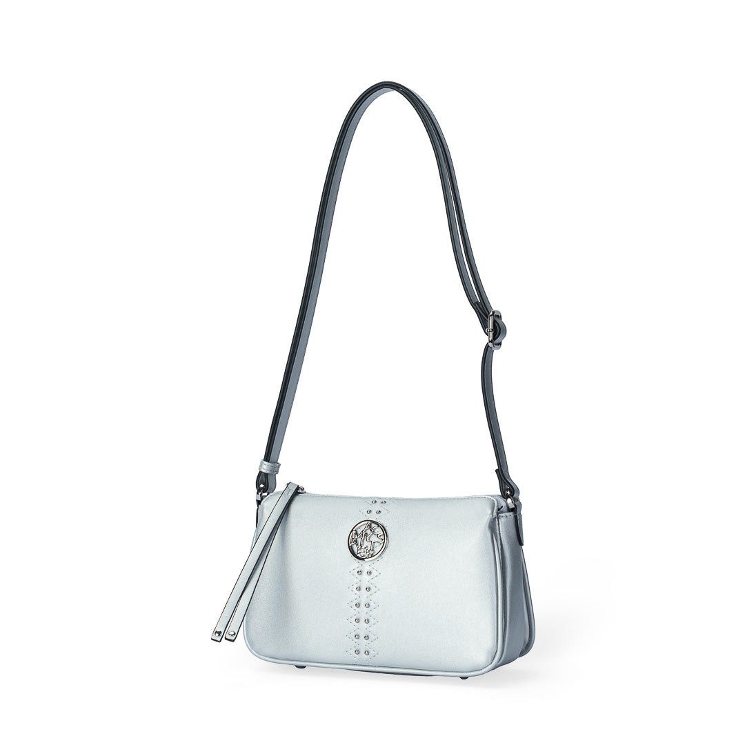 Sac bandoulière TENTATION argent par Mac Alyster, vue de trois-quarts