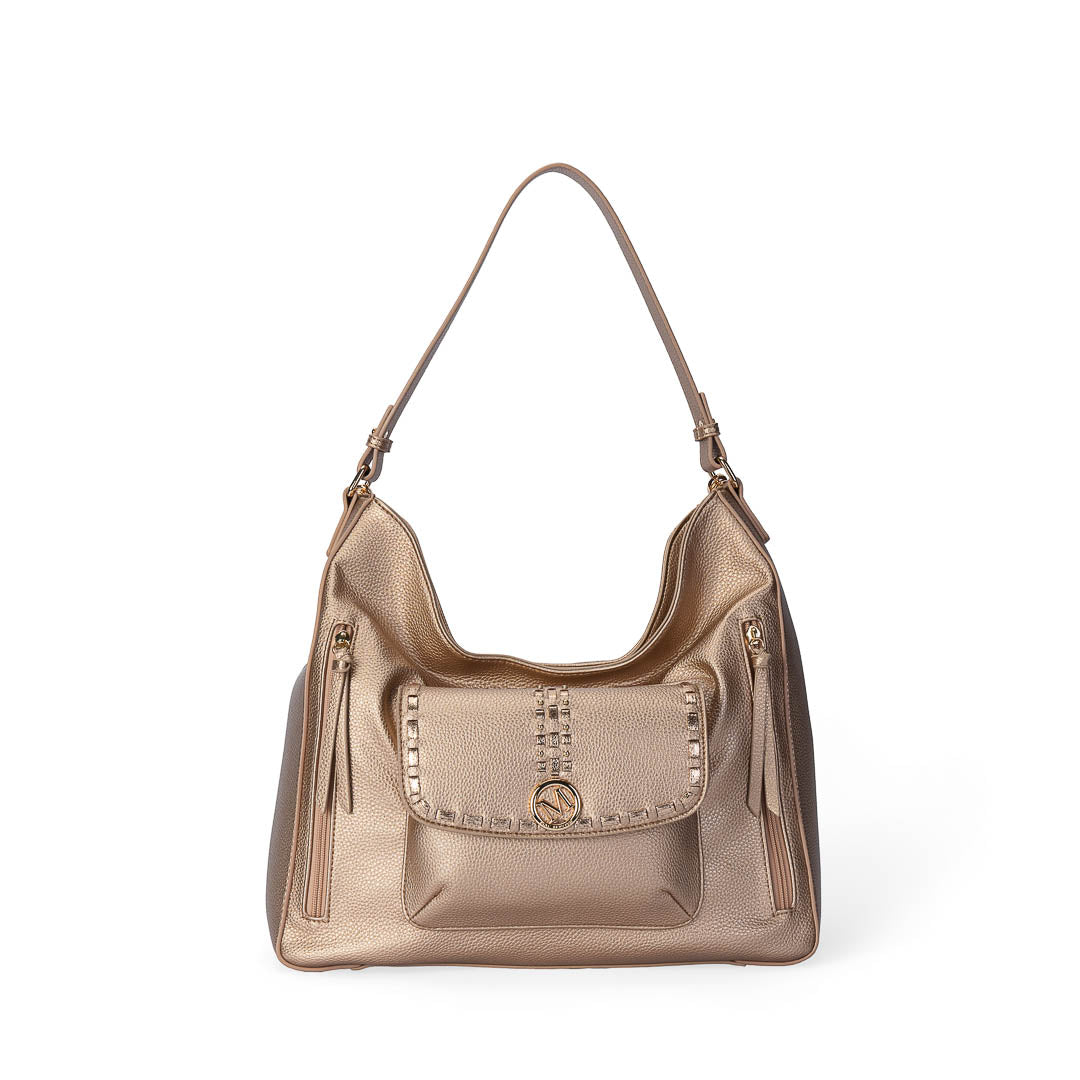 Grand sac besace Sweet Mac Alyster or rose avec bandoulière large et détails dorés