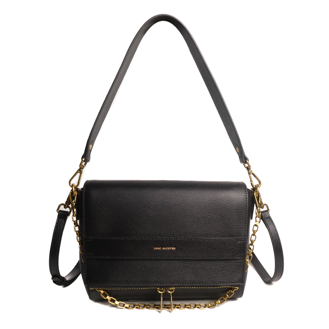 Sac PEPPER BASIC en cuir de vachette NOIR de face