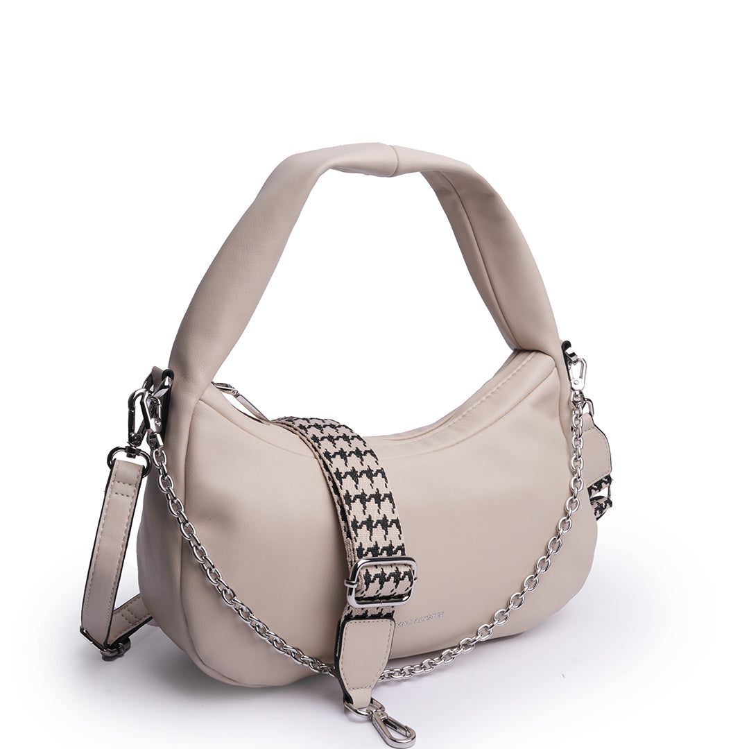 Sac besace MILAN en cuir synthétique BEIGE de trois-quarts