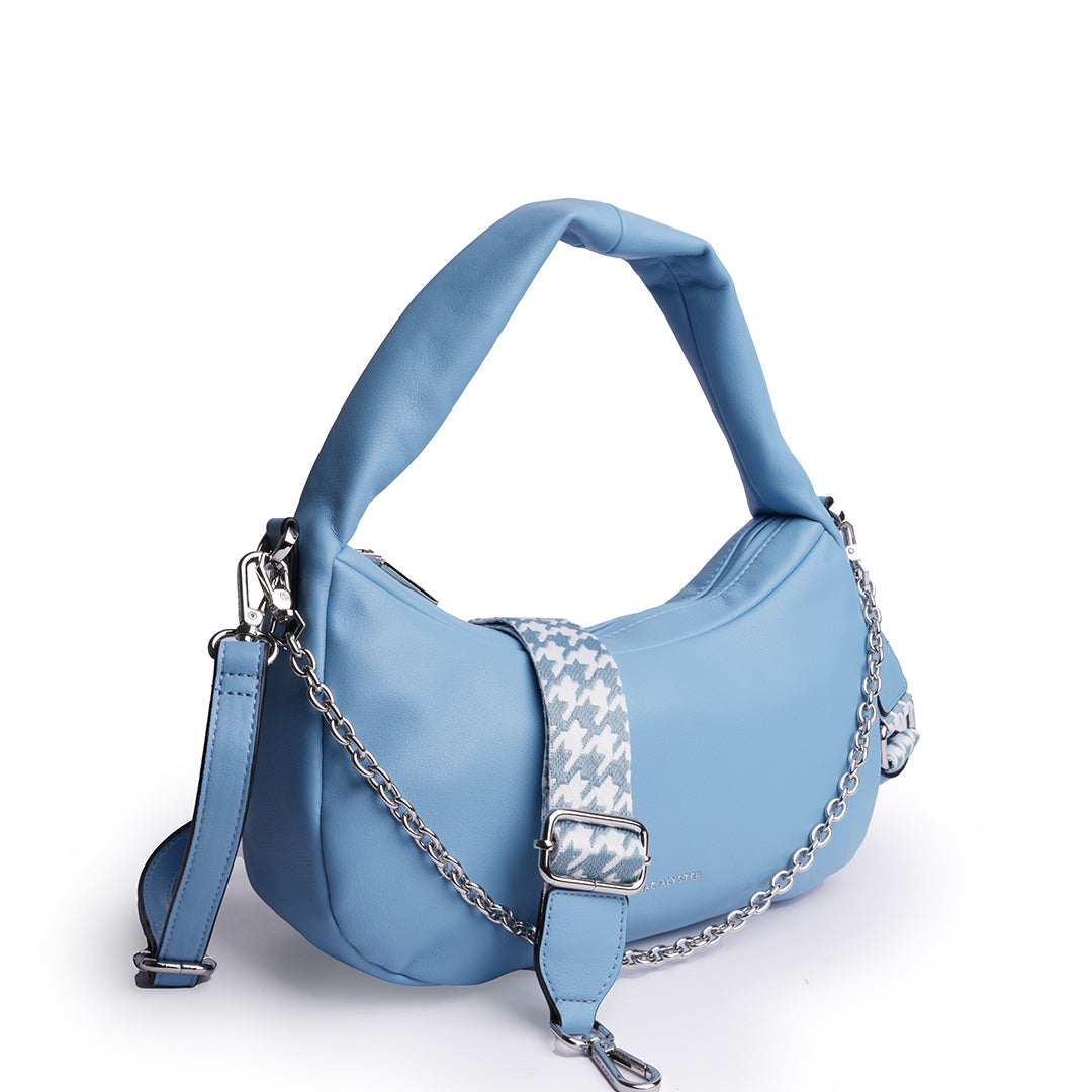 Sac besace MILAN en cuir synthétique BLEU de trois-quarts