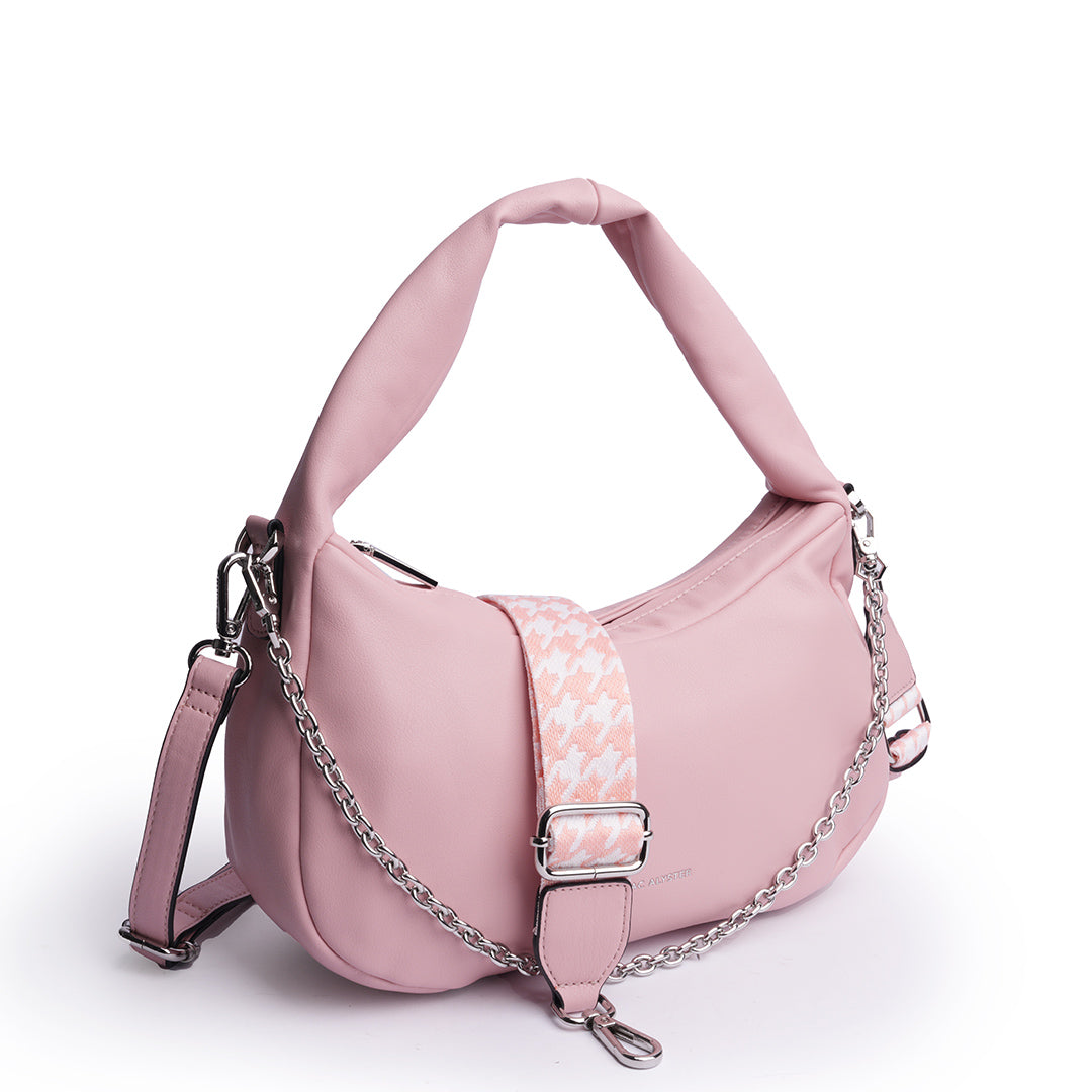 Sac besace MILAN en cuir synthétique ROSE de trois-quarts