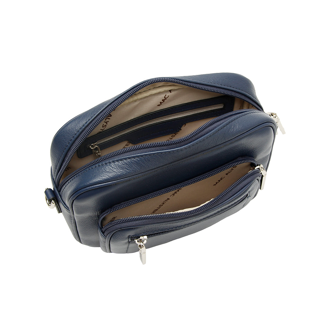 Camera bag DANA en cuir de vachette MARINE de haut