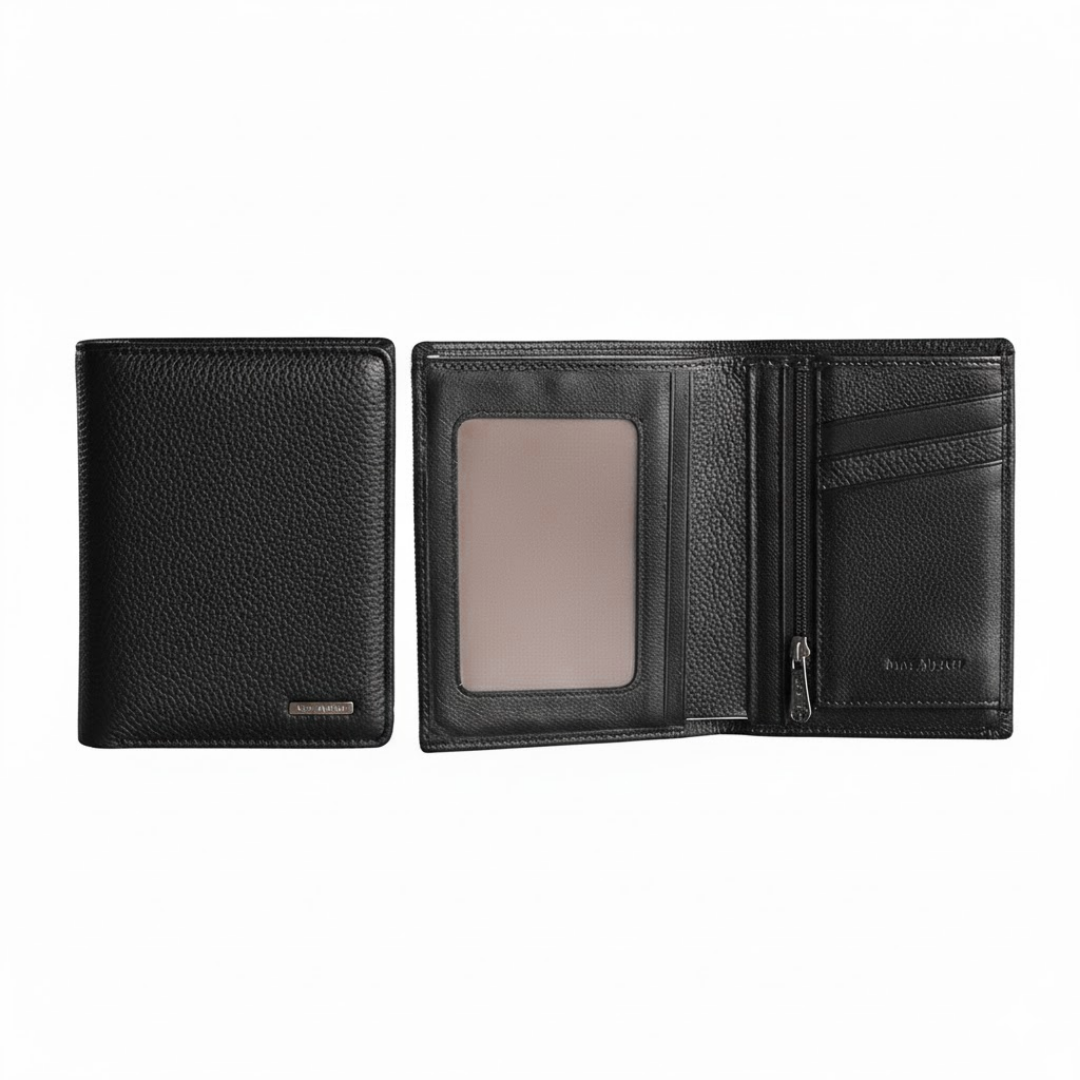 Grand portefeuille simple PREMIUM noir vertical au fini grainé par Mac Alyster