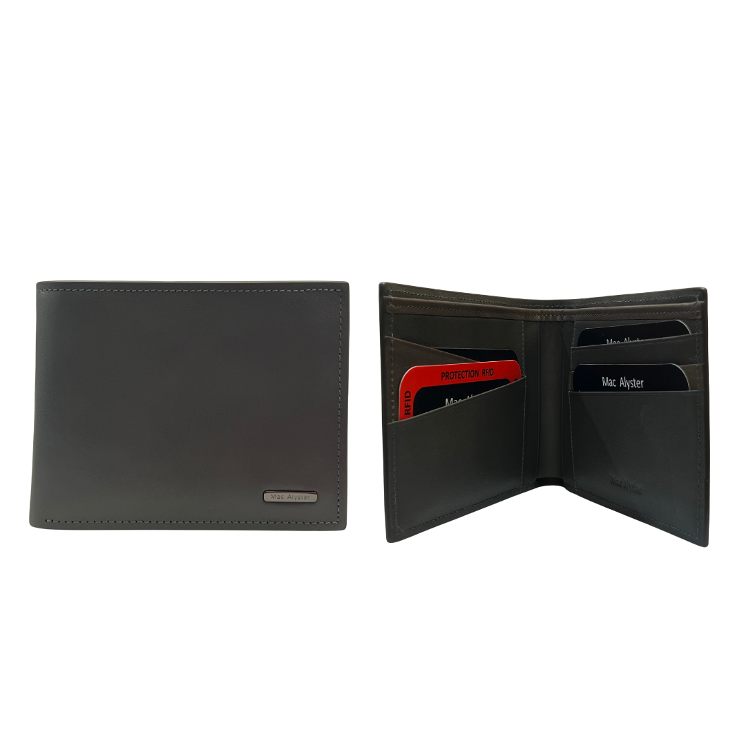 Portefeuille italien HERITAGE bleu en cuir de vachette horizontal avec protection RFID par Mac Alyster