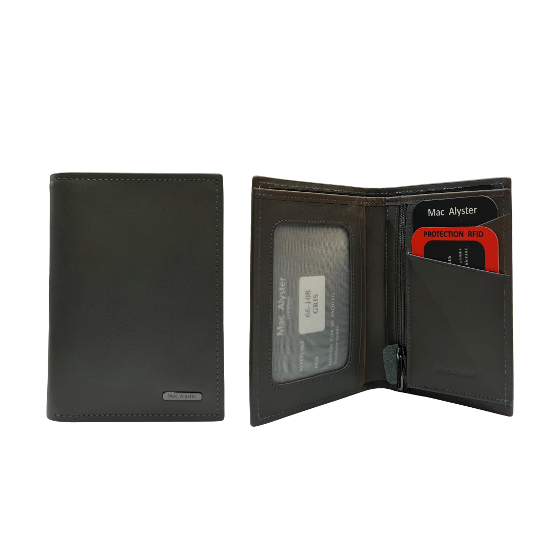 Grand portefeuille simple HERITAGE vertical en cuir de vachette avec protection RFID par Mac Alyster