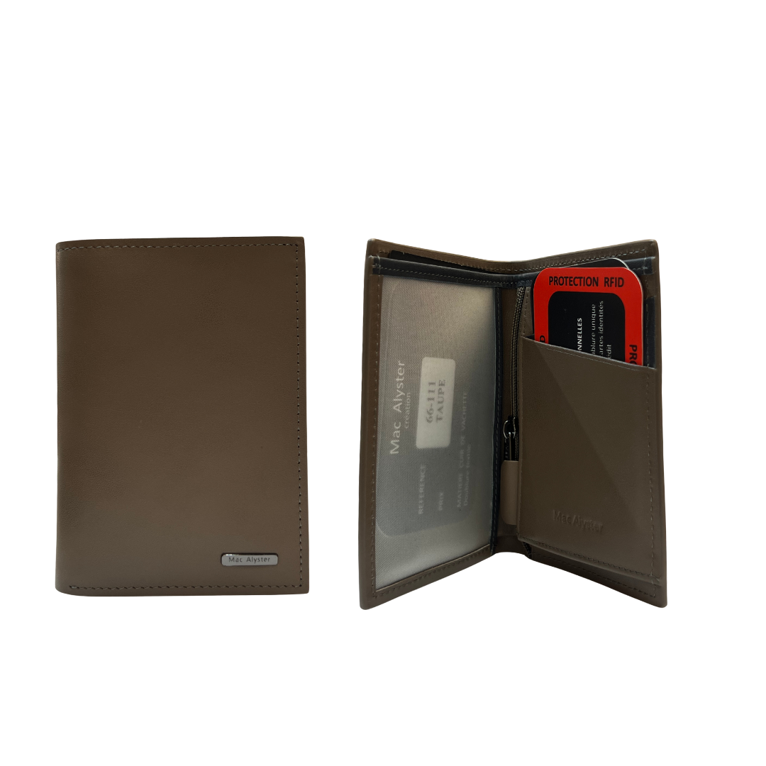 Petit portefeuille simple HERITAGE bleu en cuir de vachette vertical avec protection RFID par Mac Alyster