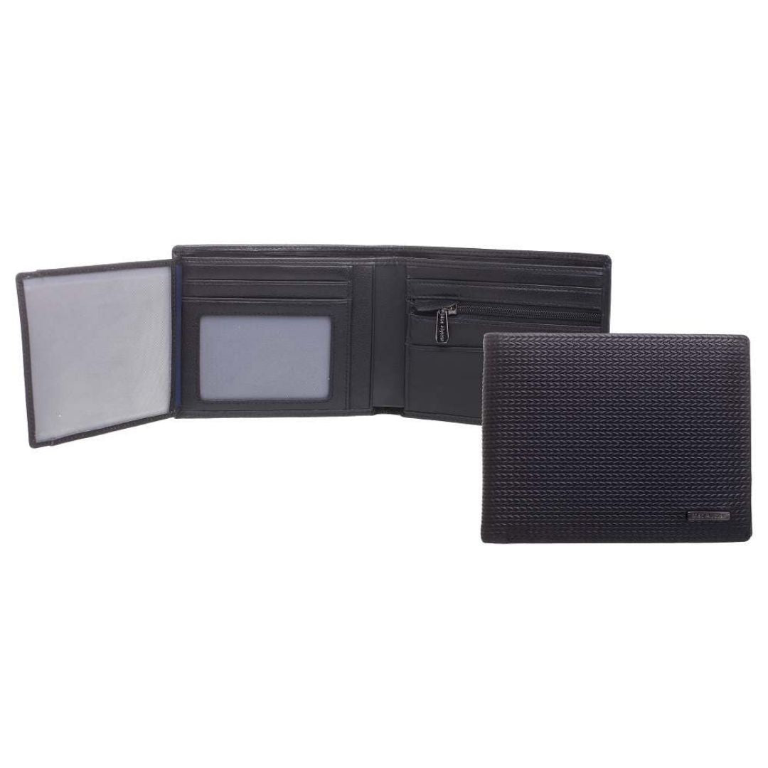 Portefeuille italien 2 volets CAMBRIDGE noir horizontal pour homme avec relief texturé en chevrons, volet mobile transparent et porte-monnaie zippé par Mac Alyster