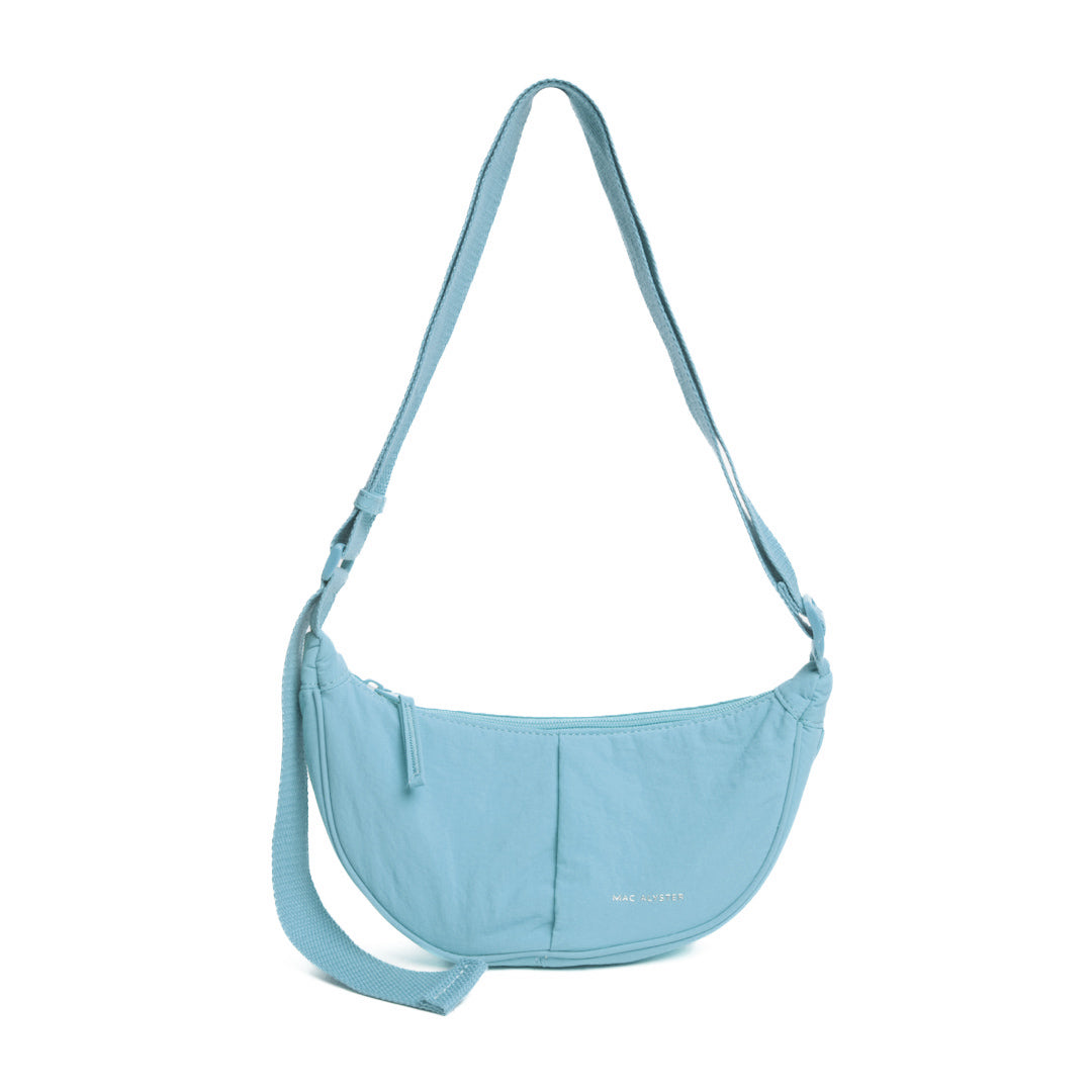 Petit sac demi-lune PLUME en cuir synthétique CIEL de face