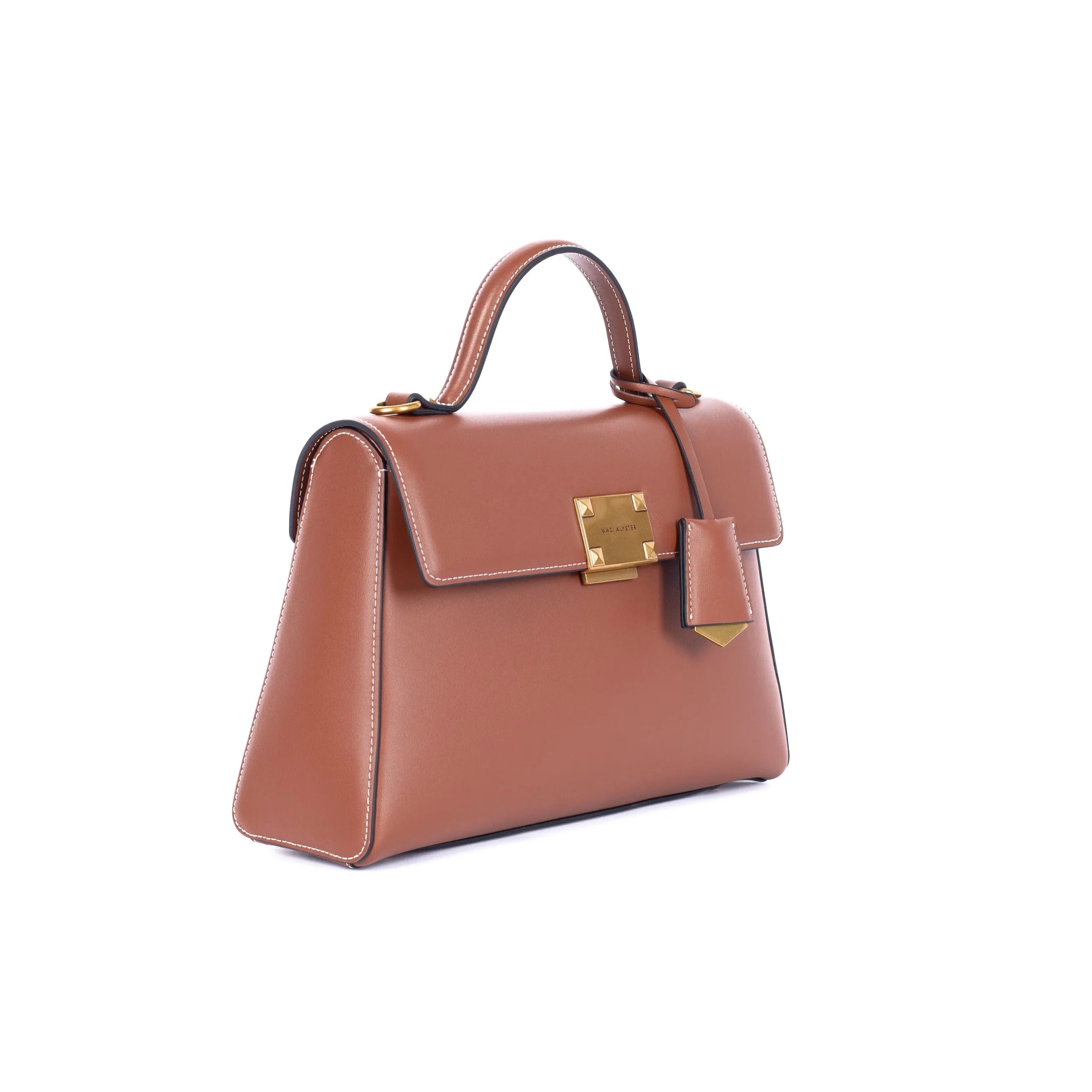 Sac à main avec bijou MÉLYSSA pour femme en cuir CAMEL de trois-quarts