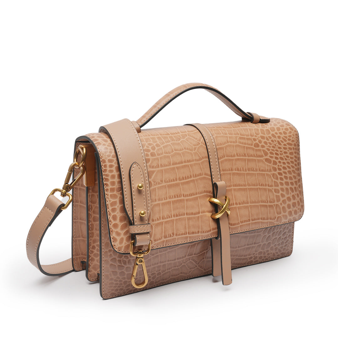 Sac en bandoulière KASSY pour femme en cuir TAUPE de trois-quarts