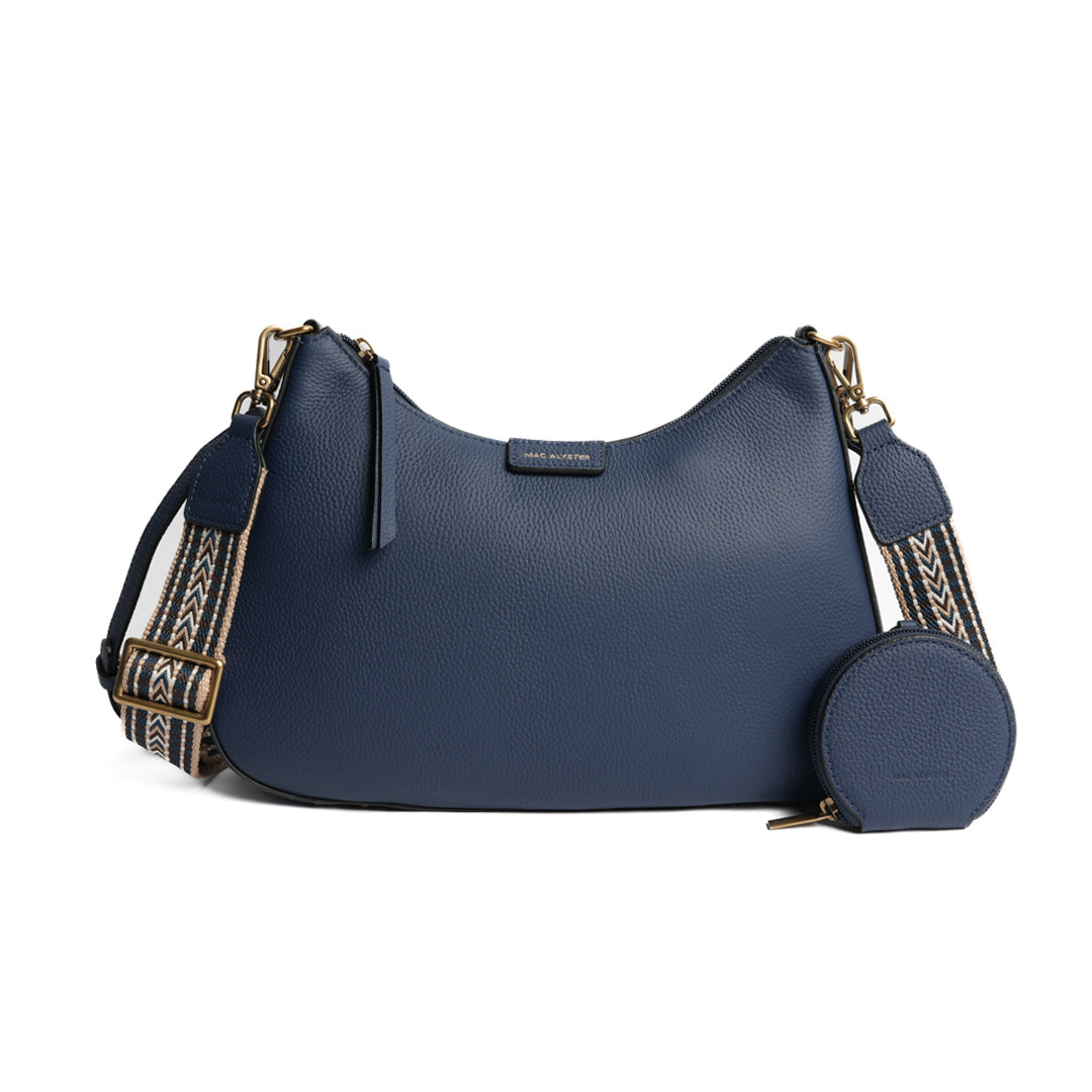 Sac demi-lune GIULIA pour femme en cuir BLEU COBALT de face