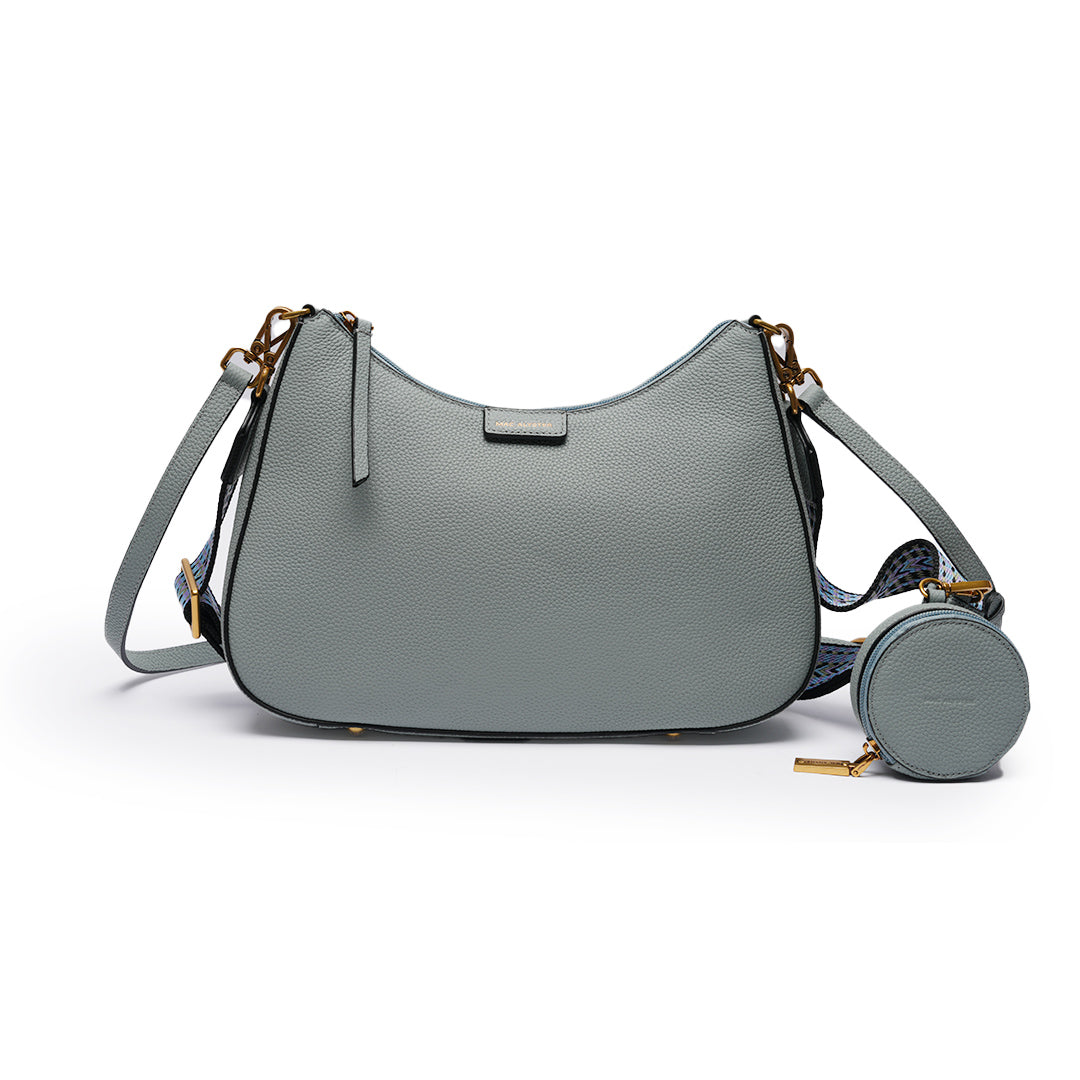 Sac demi-lune GIULIA ETE pour femme en cuir BLEU de face