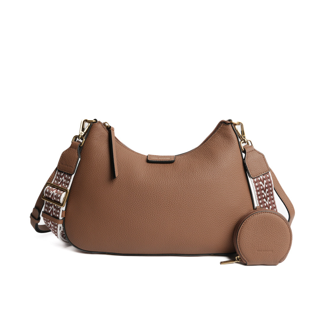 Sac demi-lune GIULIA pour femme en cuir COGNAC de face