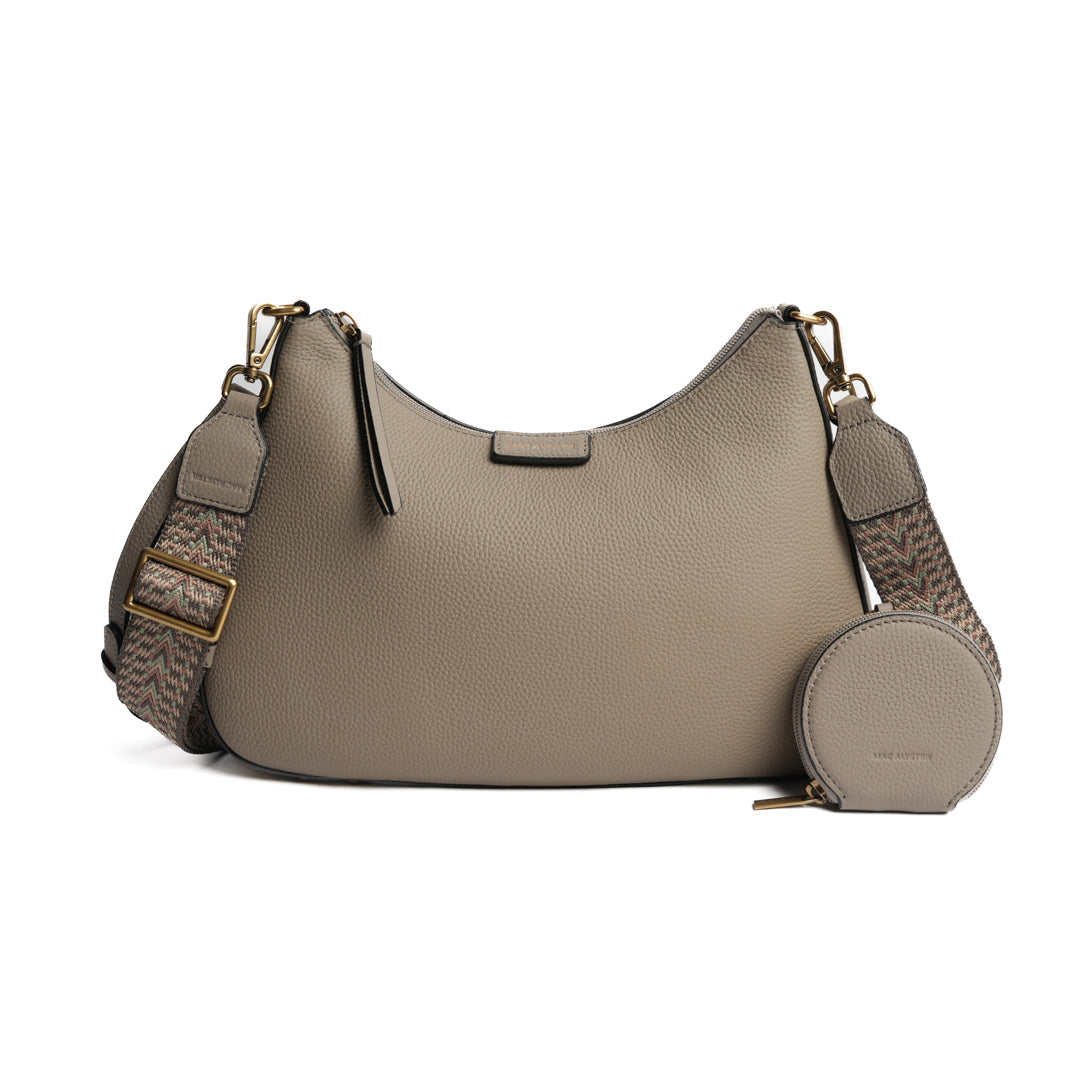 Sac demi-lune GIULIA pour femme en cuir TAUPE de face