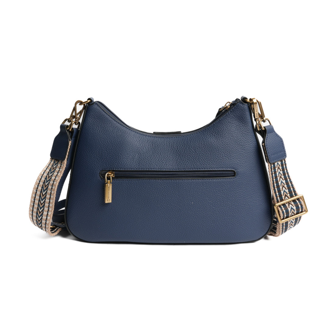 Sac demi-lune GIULIA pour femme en cuir BLEU COBALT de dos