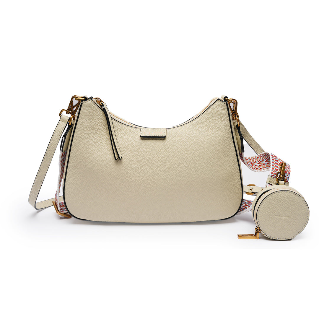 Sac demi-lune GIULIA ETE pour femme en cuir ECRU de face