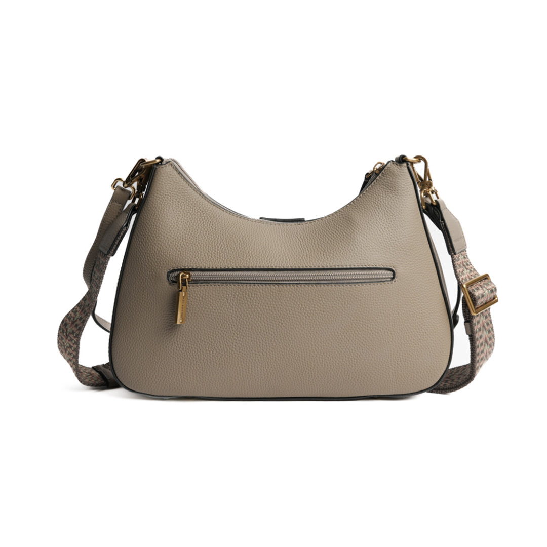 Sac demi-lune GIULIA pour femme en cuir TAUPE de dos