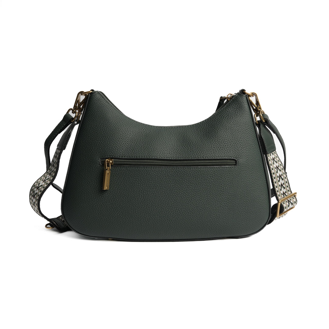 Sac demi-lune GIULIA pour femme en cuir VERT de dos