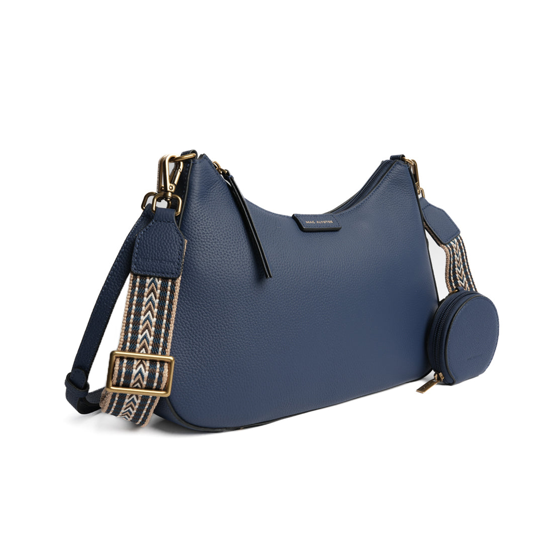 Sac demi-lune GIULIA pour femme en cuir BLEU COBALT de trois-quarts