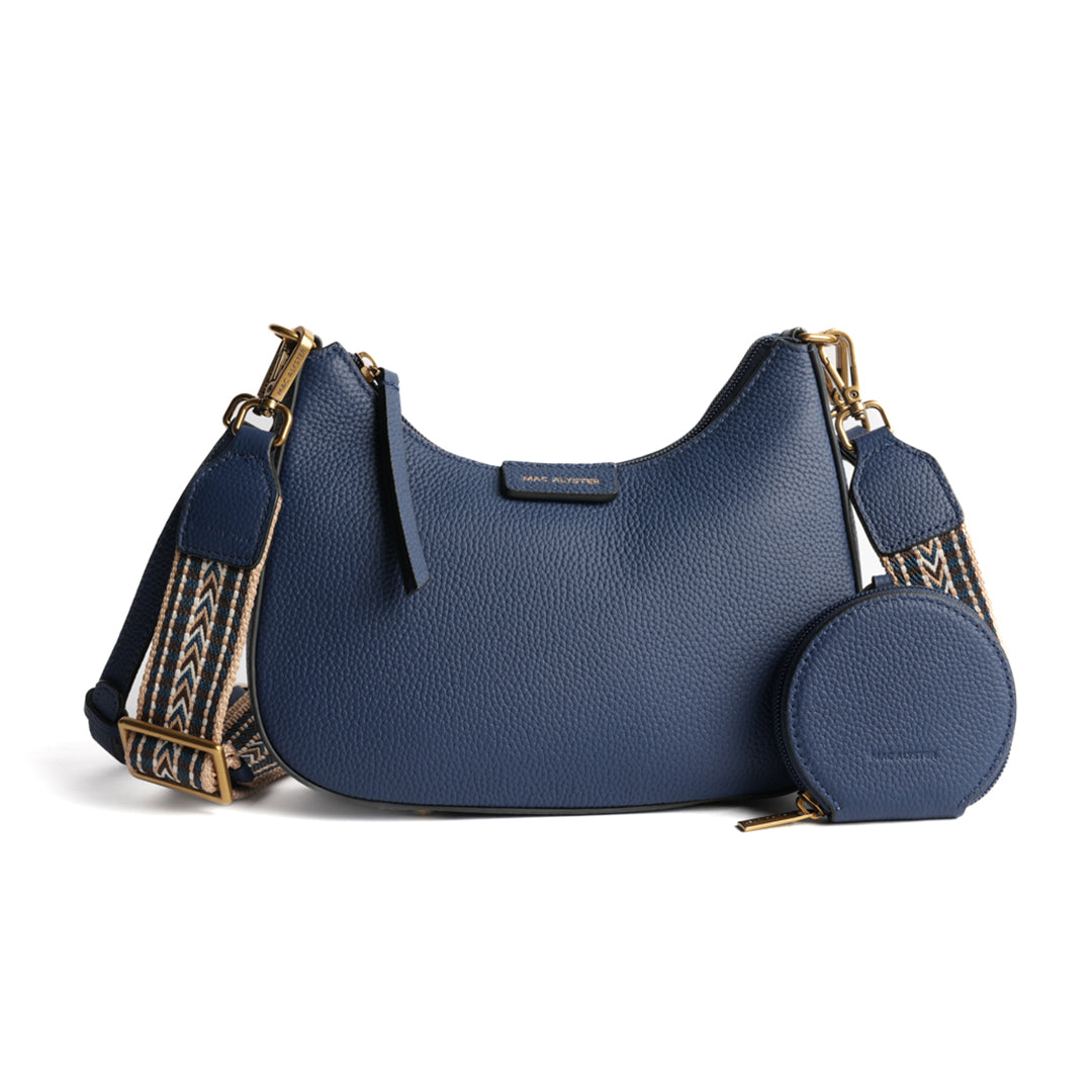 Petit sac demi-lune GIULIA pour femme en cuir BLEU COBALT de face