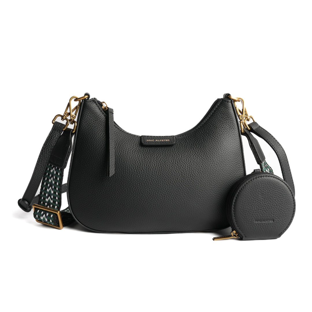 Petit sac demi-lune GIULIA pour femme en cuir NOIR de face