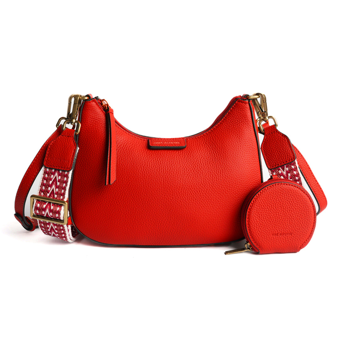 Petit sac demi-lune GIULIA ETE pour femme en cuir ROUGE de face